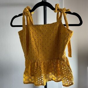 House of Harlow 1960 Eyelet Ruffle Tank Top XS Adjustable Tie Straps Cute